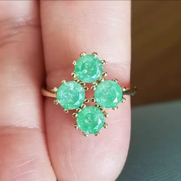 New 18K Gold Plated Round Cut Green Ice Gem Diamond Ring for Women